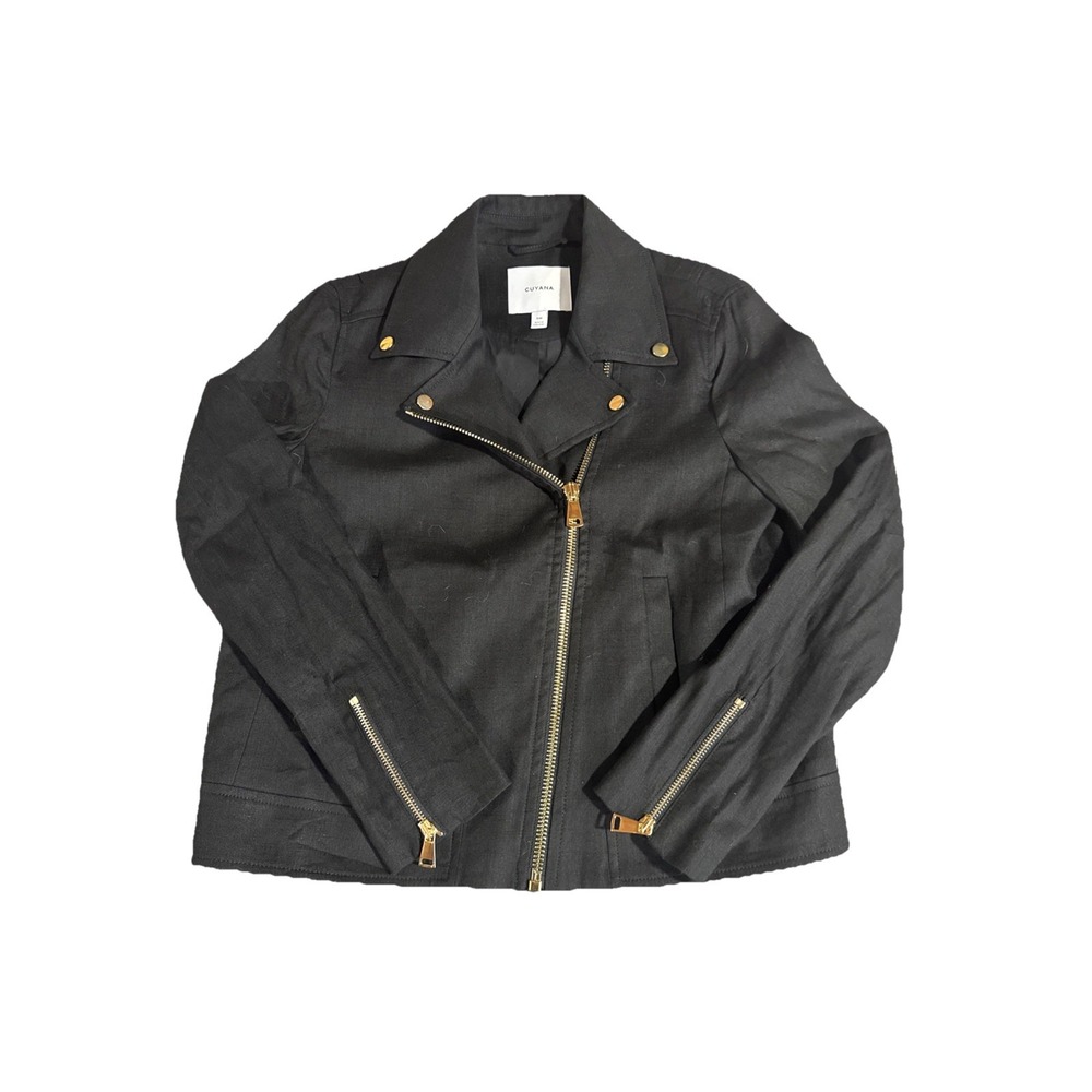 Cuyana Black Moto Jacket Women's Size S Straight-Zip Detail